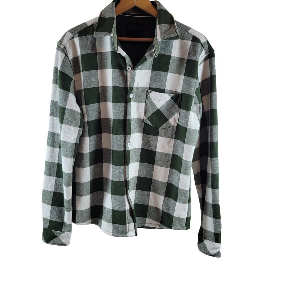 Nomad Flannel Shirt Mens Small Green White Excellent Buffalo Plaid Waffle Lined